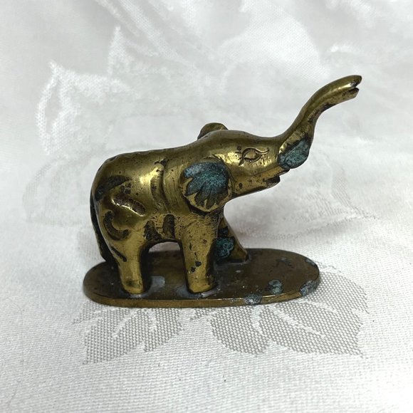 Vintage Brass Elephant Figurine Trunk Up China Lucky Elephant - Picture 1 of 7